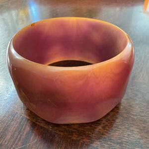 vintage Bakelite bangle bracelet - swirled orange and brown